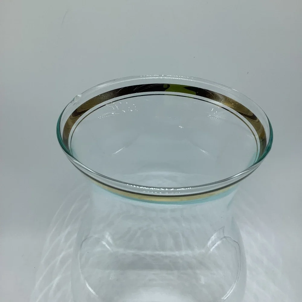 Vintage Hand Blown Glass Hurricane Lamp Shade w/ Gold Trim 9 1/4
